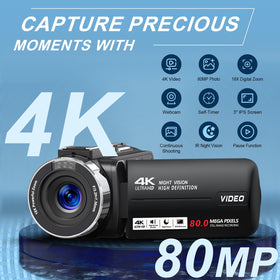 Peryoua 4K camcorder side shot highlighting lightweight portability for on-the-go vlogging.
