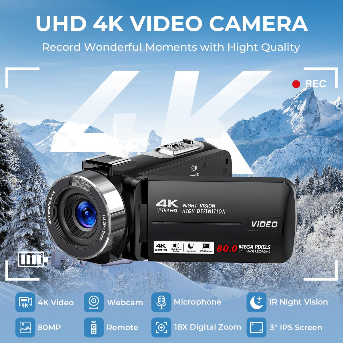 Peryoua 4K camera with 18x zoom action captures distant subjects clearly