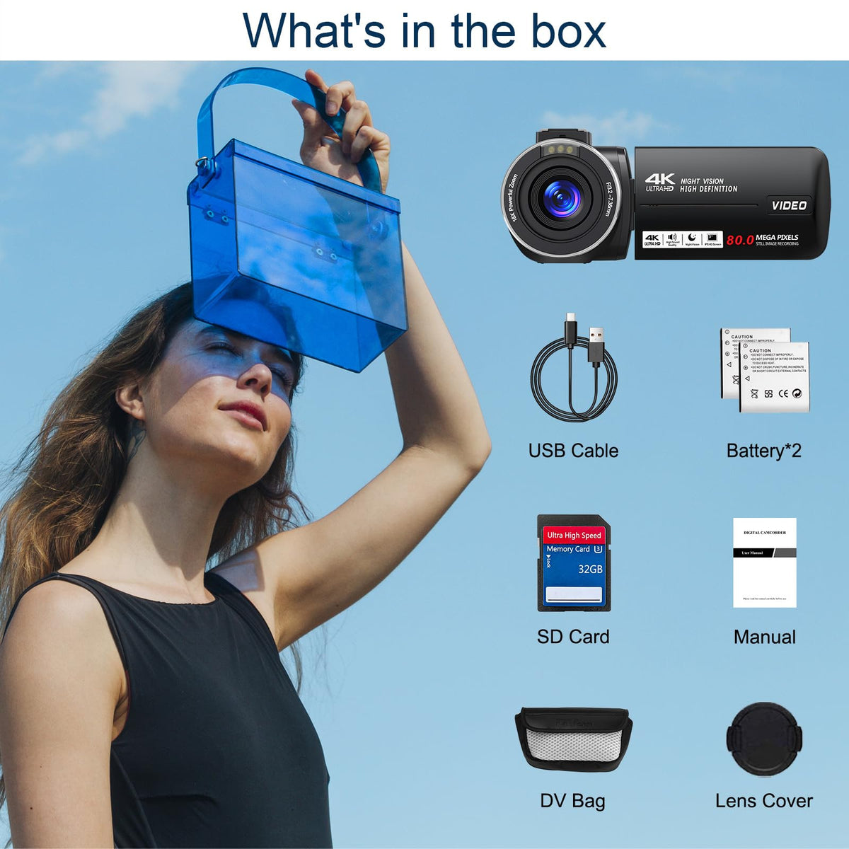 Peryoua compact camcorder in case ready-to-use on adventures.