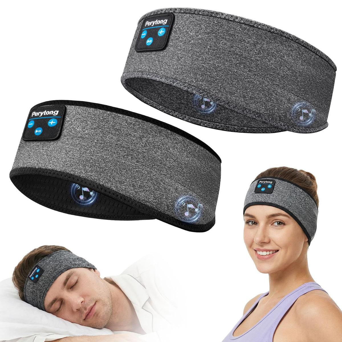 Perytong 2-pack sleep headphones headband for shared rooms and personal audio