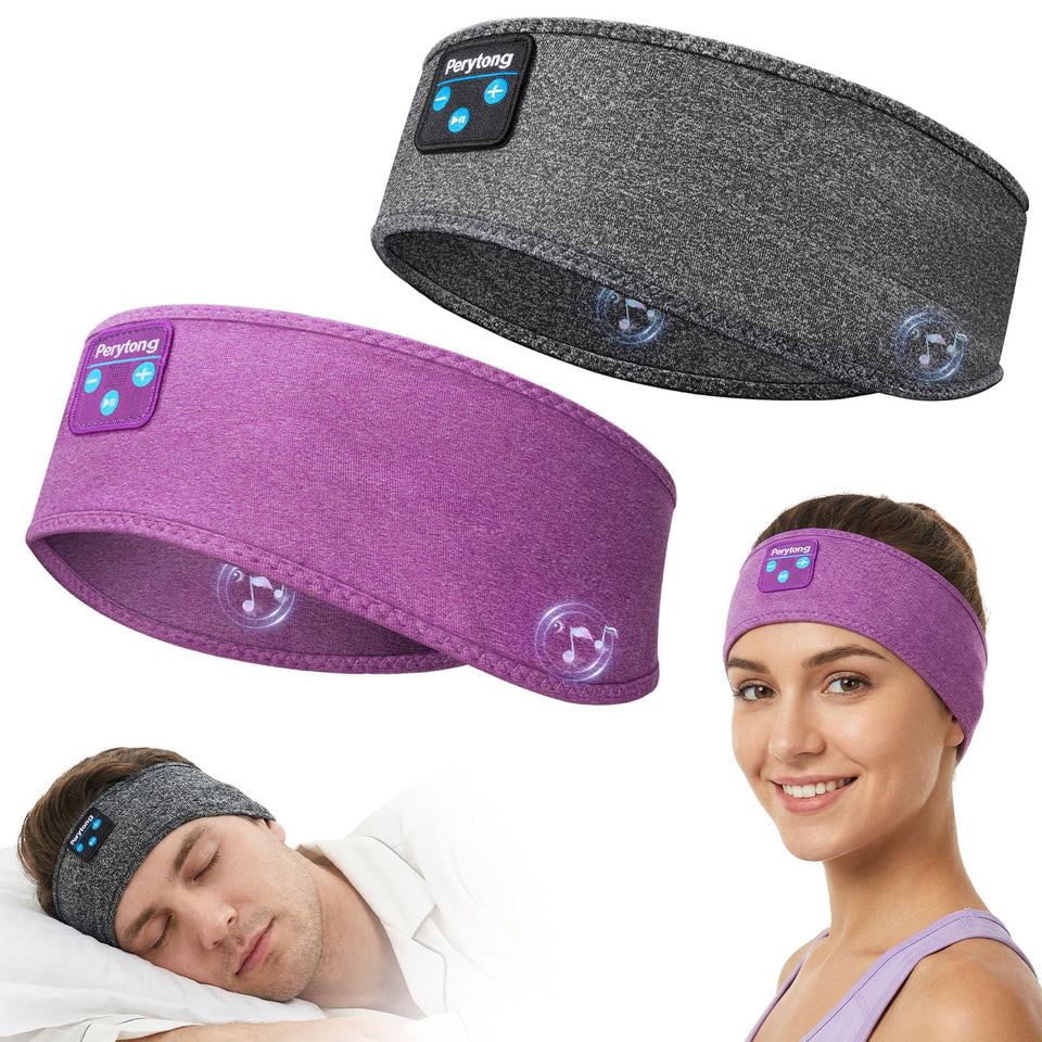 Perytong 2-pack sleep headphones headband with built-in speakers for side sleepers and comfortable night listening.