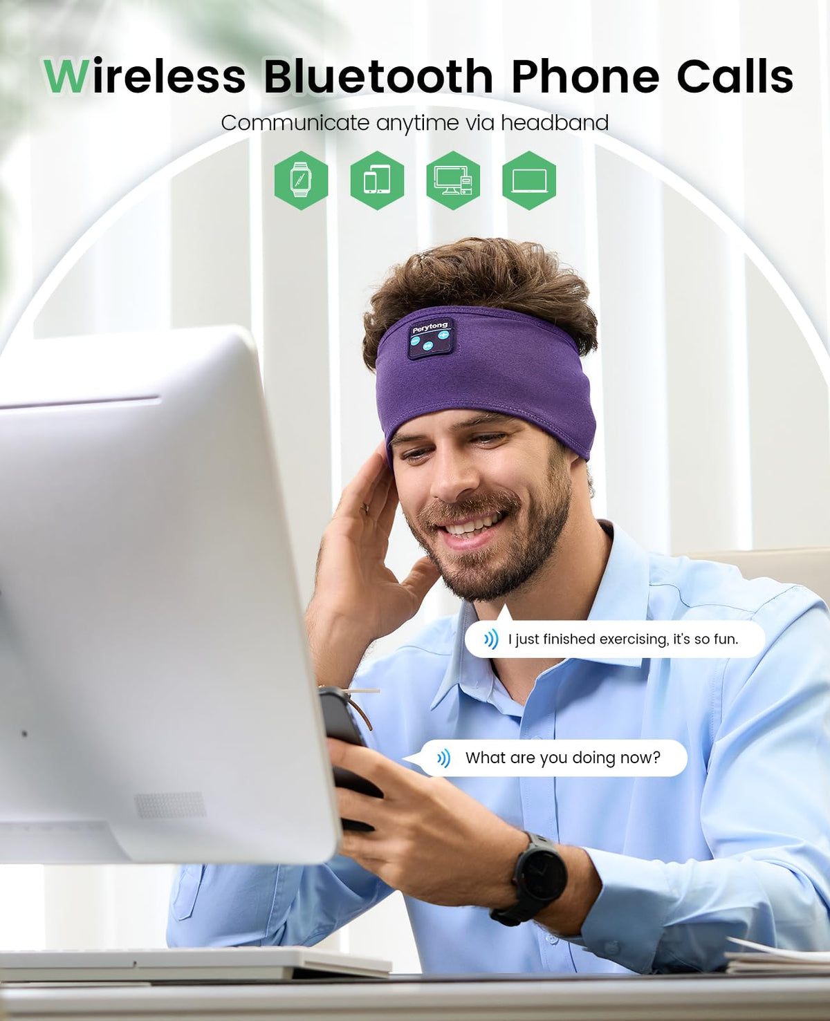 Perytong breathable elastic headband material for all-day comfort during workouts.