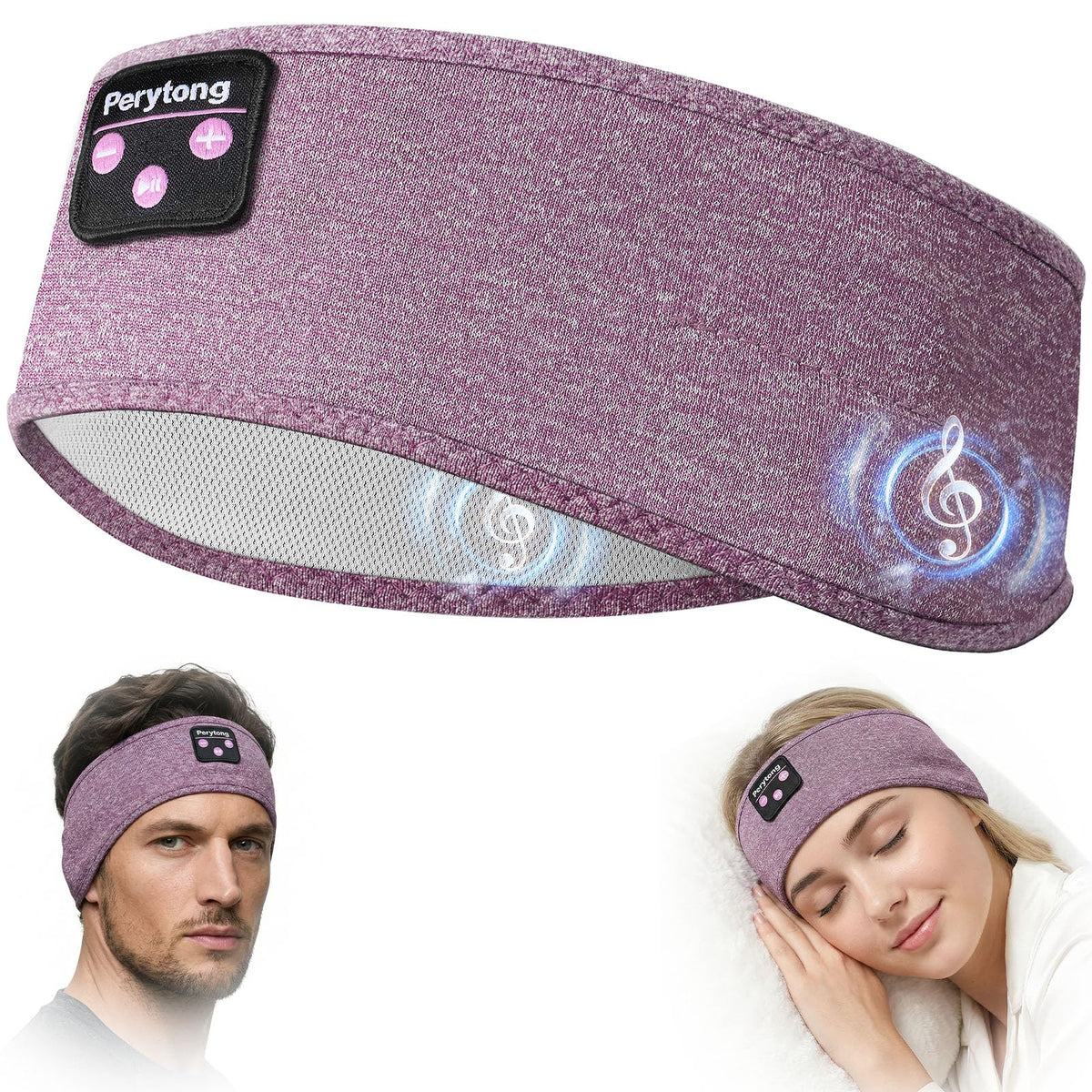 Perytong front view of headband packaging showing product and benefits