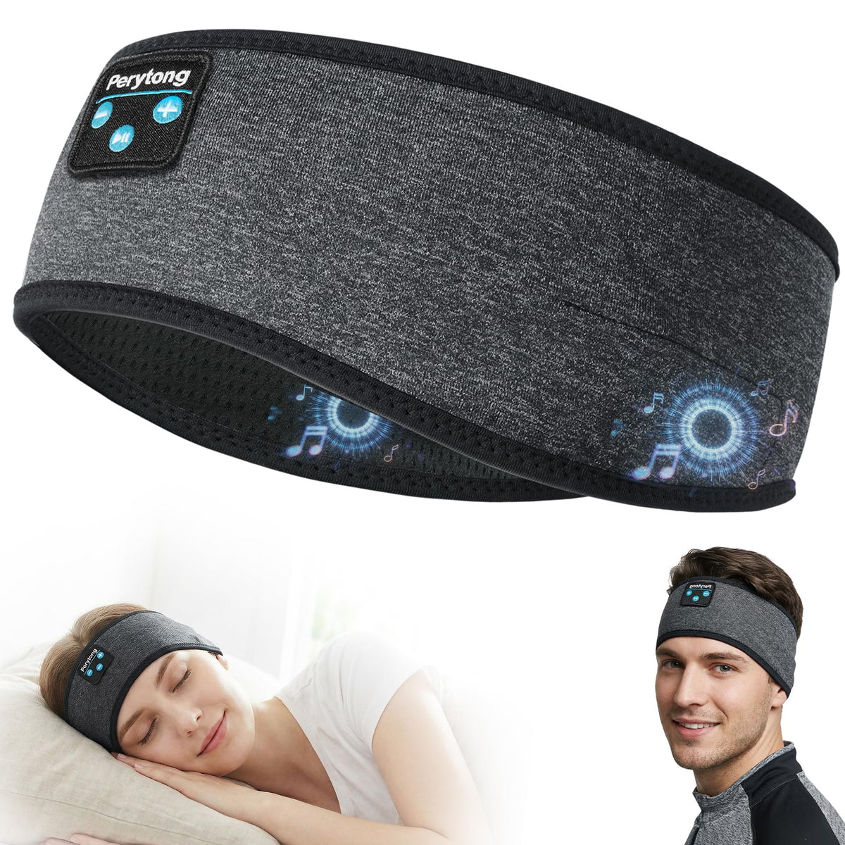 Perytong front view headband showing smooth fit and soft fabric for comfortable sleep