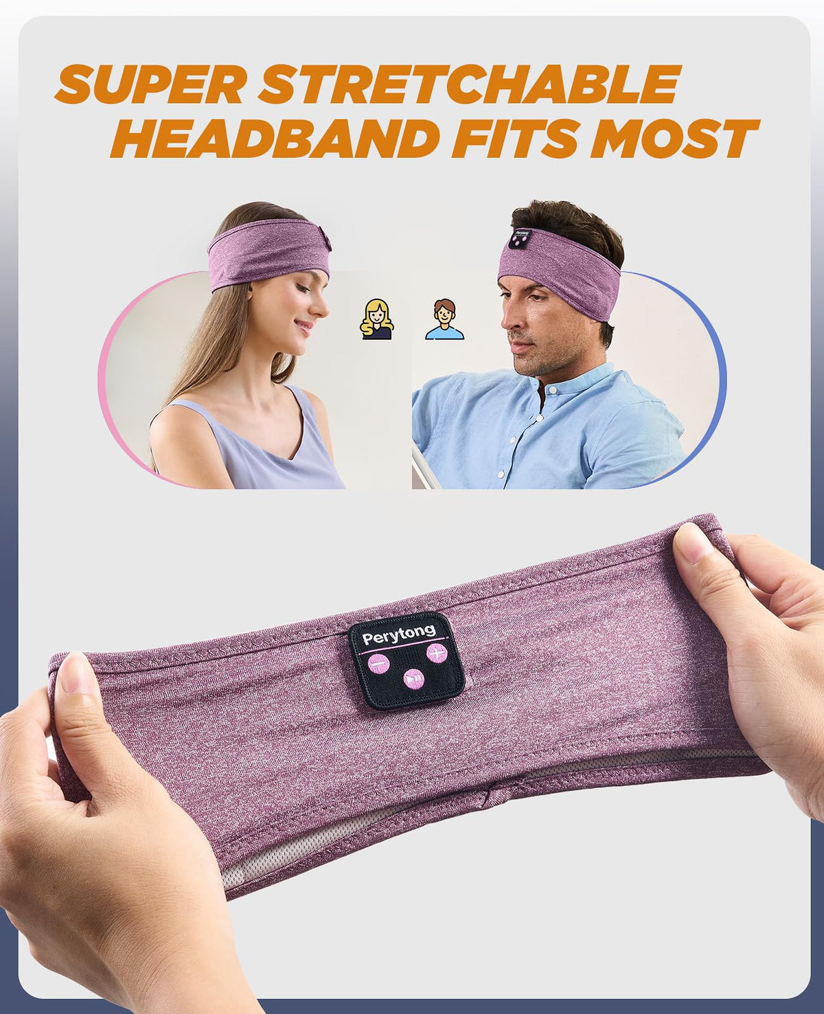 Perytong headband on pillow at night illustrating blackout panel and sleep use