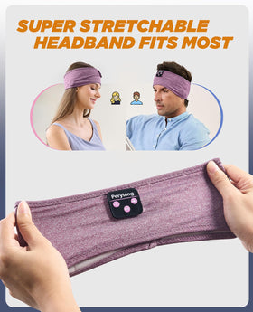 Perytong headband on pillow at night illustrating blackout panel and sleep use