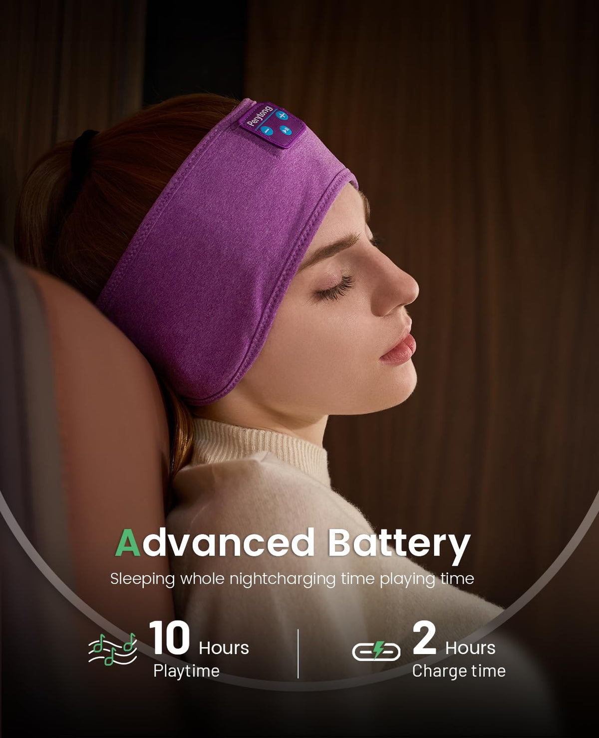 Perytong long-lasting 14h battery headband supports all-day listening.