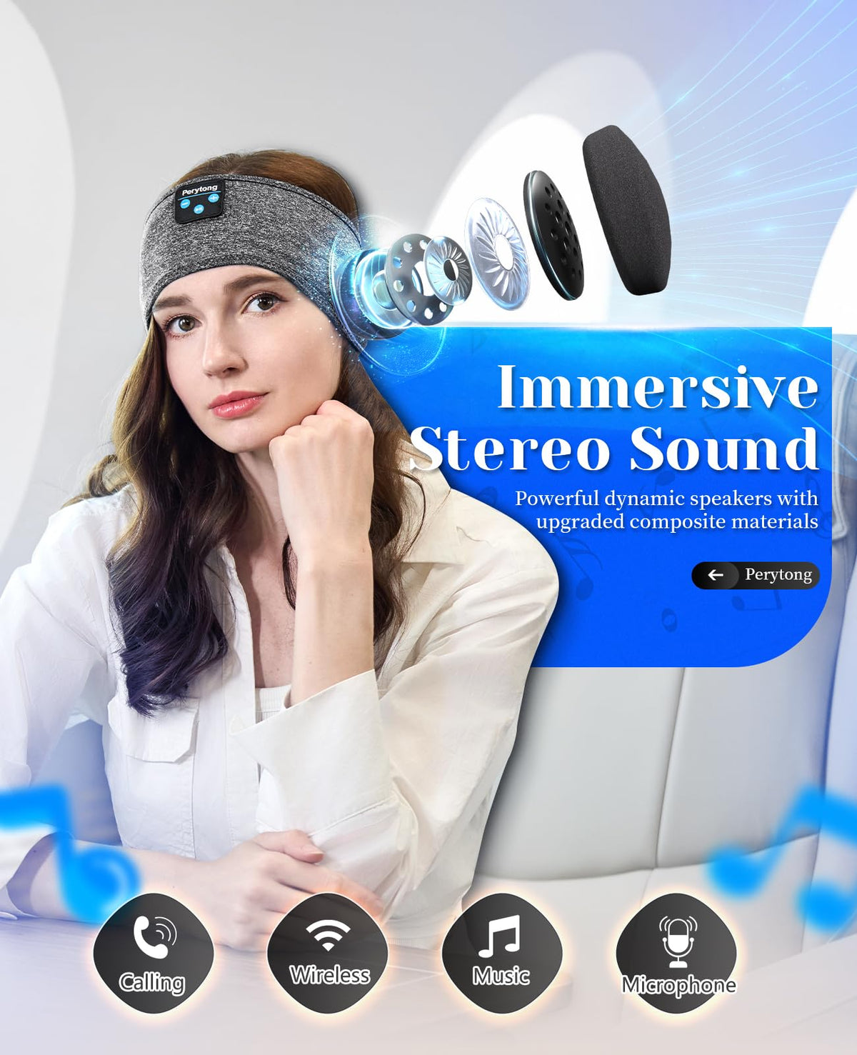 Perytong multifunctional 3-in-1 headband combines sleep headphones, sport band, and mask.