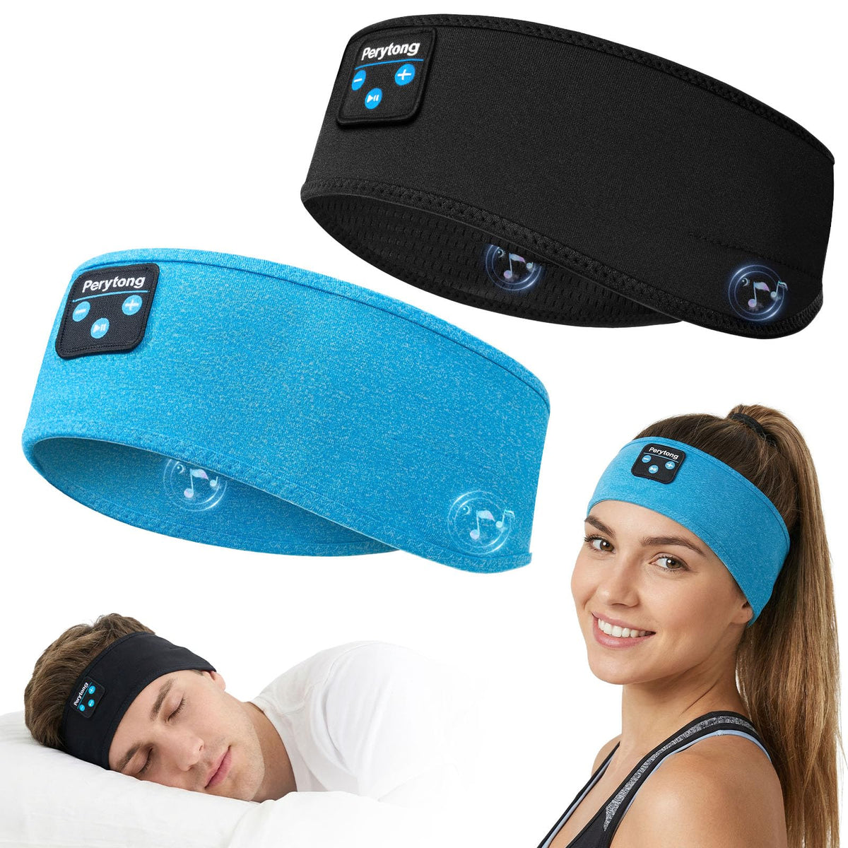 Perytong sleep headband shows ultra-thin speakers designed for side-sleeper comfort.