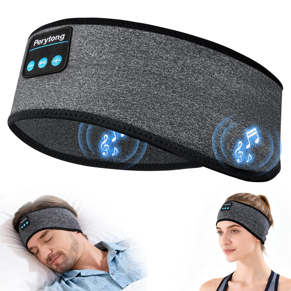 Perytong sleep headband closeup showing the 3-in-1 design for night listening