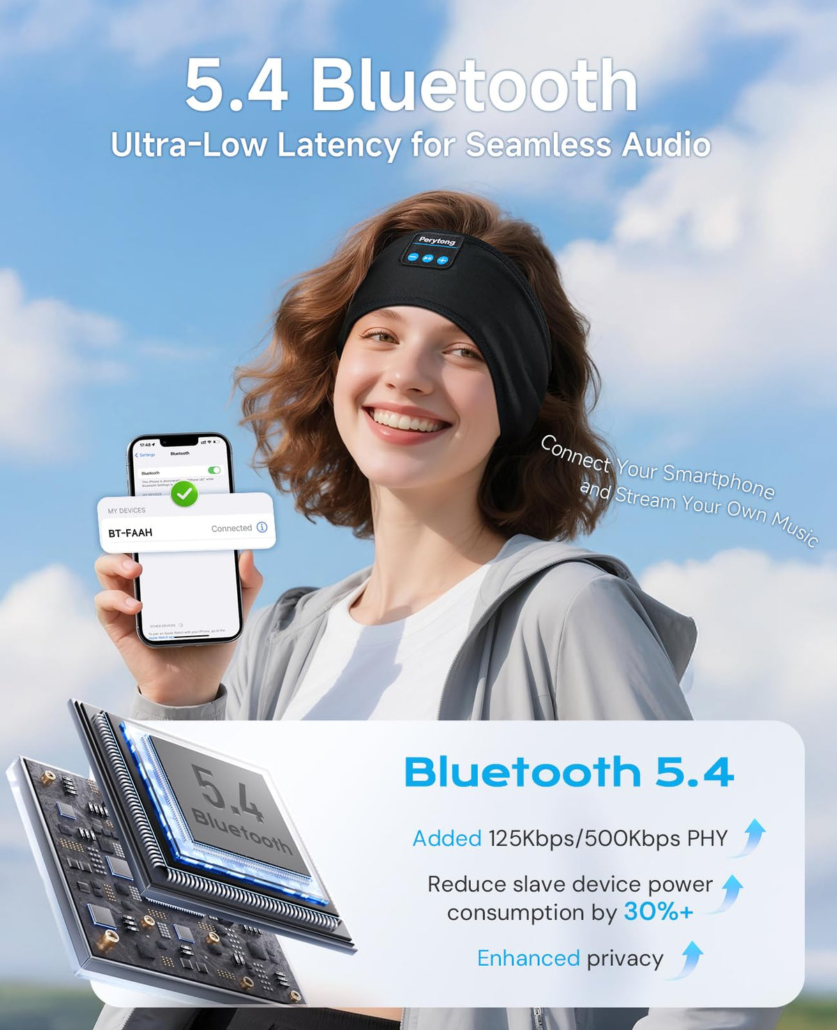 Perytong Sleep Headphones breathable, machine-washable fabric close-up