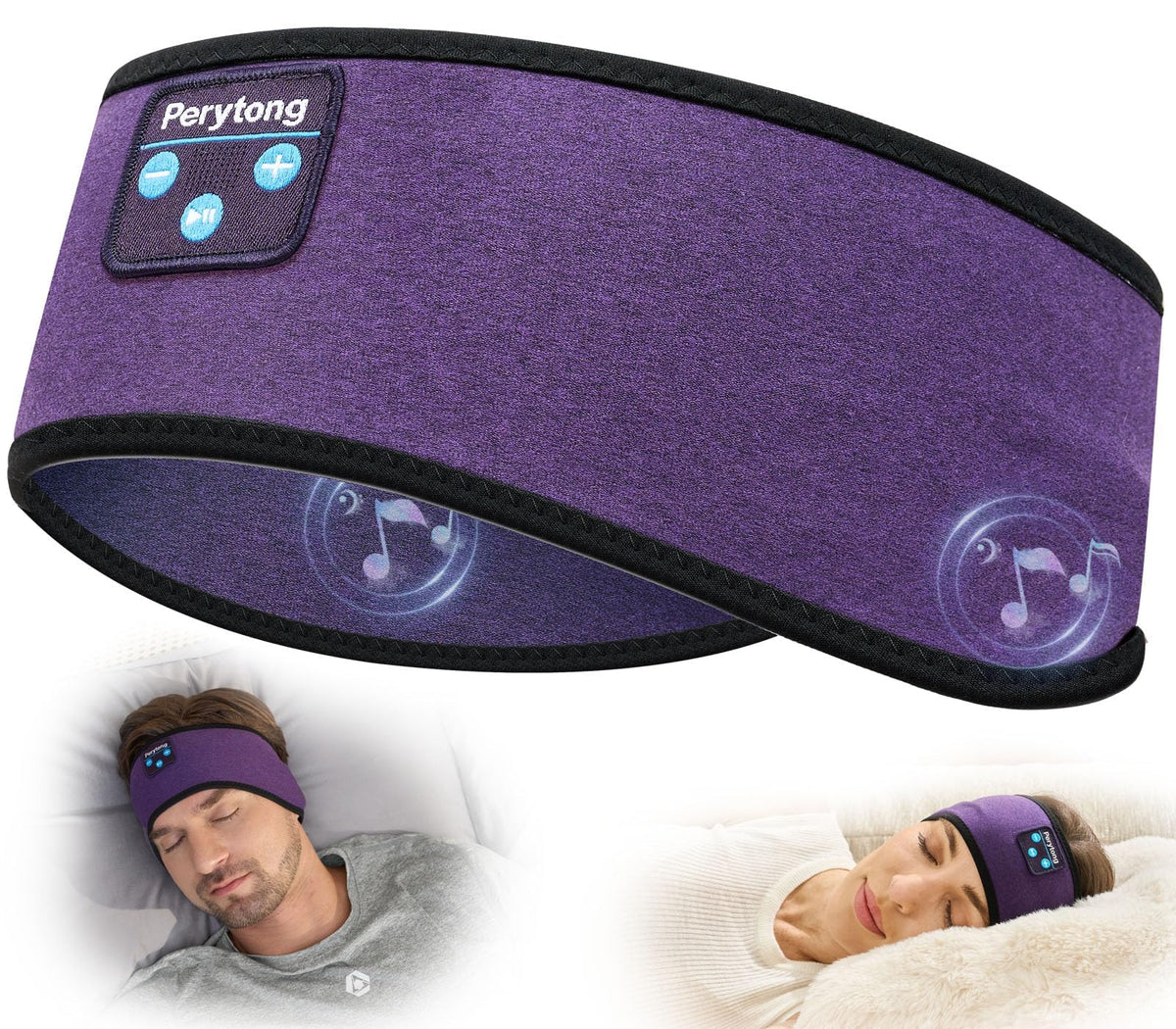 Perytong 3in1 sleep headphones headband shown for nighttime comfort and light blocking.