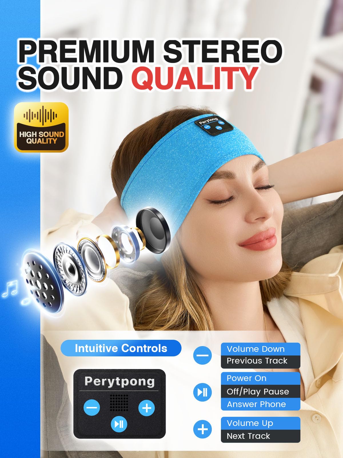 Perytong Sleep Headphones breathable fabric detail for sweat absorption