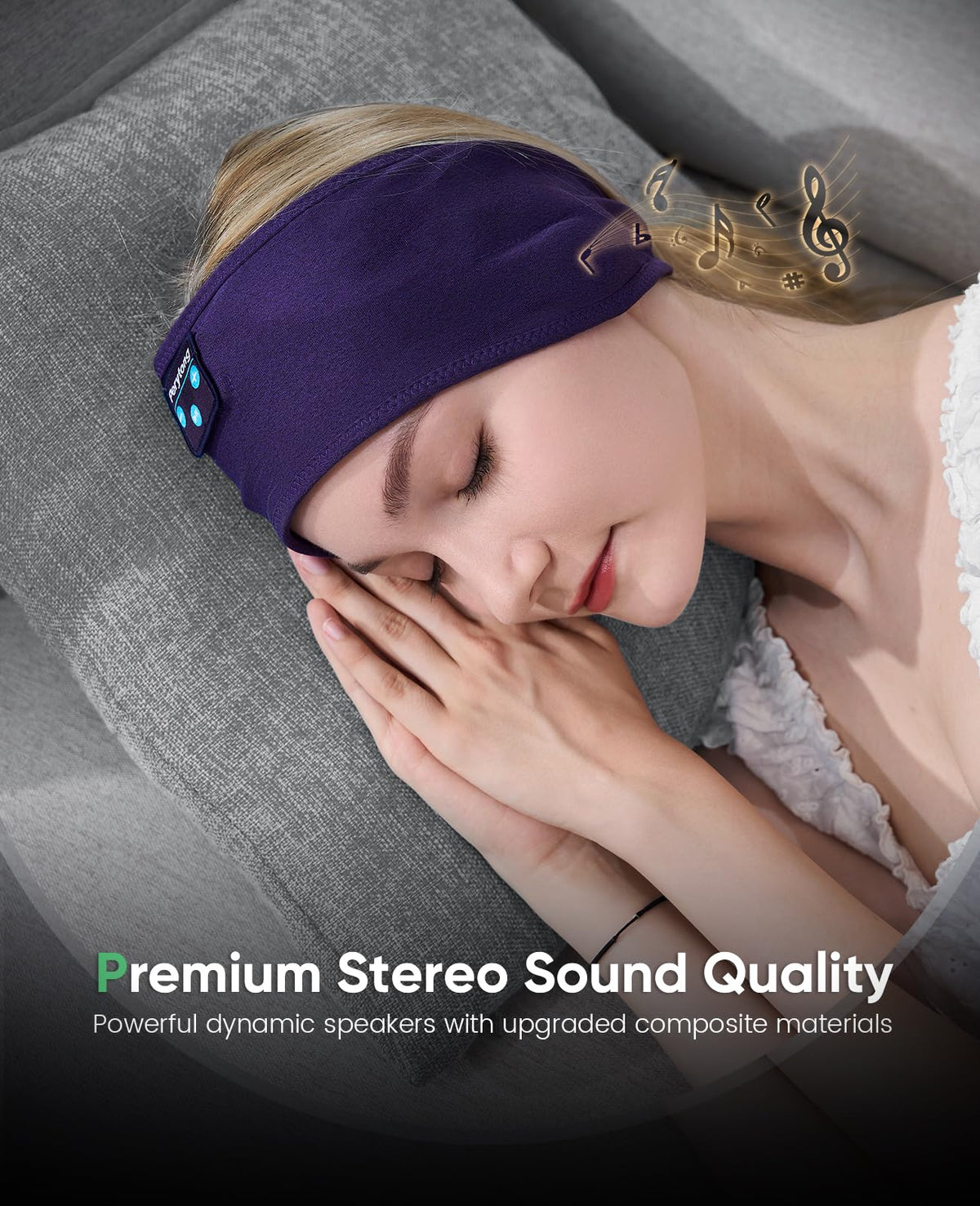 Perytong Sleep Headphones Headband with forehead control module for easy access