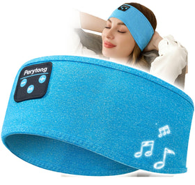 Perytong Sleep Headphones front view in azure headband for discreet listening