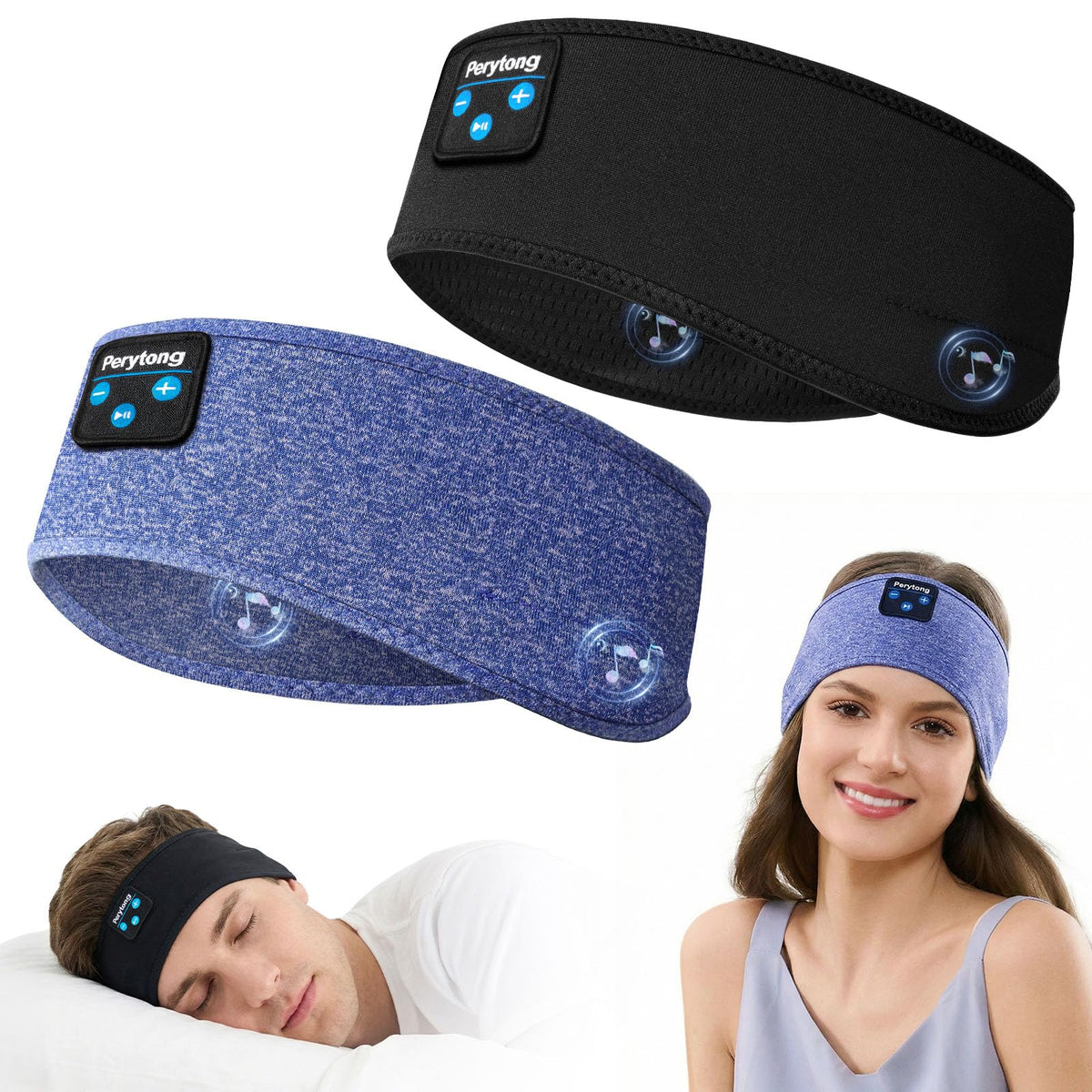 Perytong sleep headphones headband setup for comfortable all-night listening.