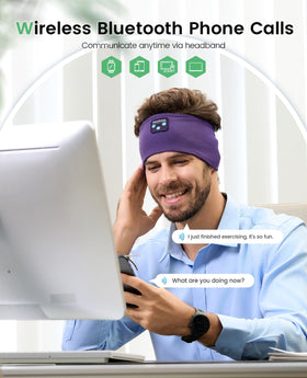 Perytong Sleep Headphones Headband in side-sleeping position with ultra-thin speakers for minimal ear pressure