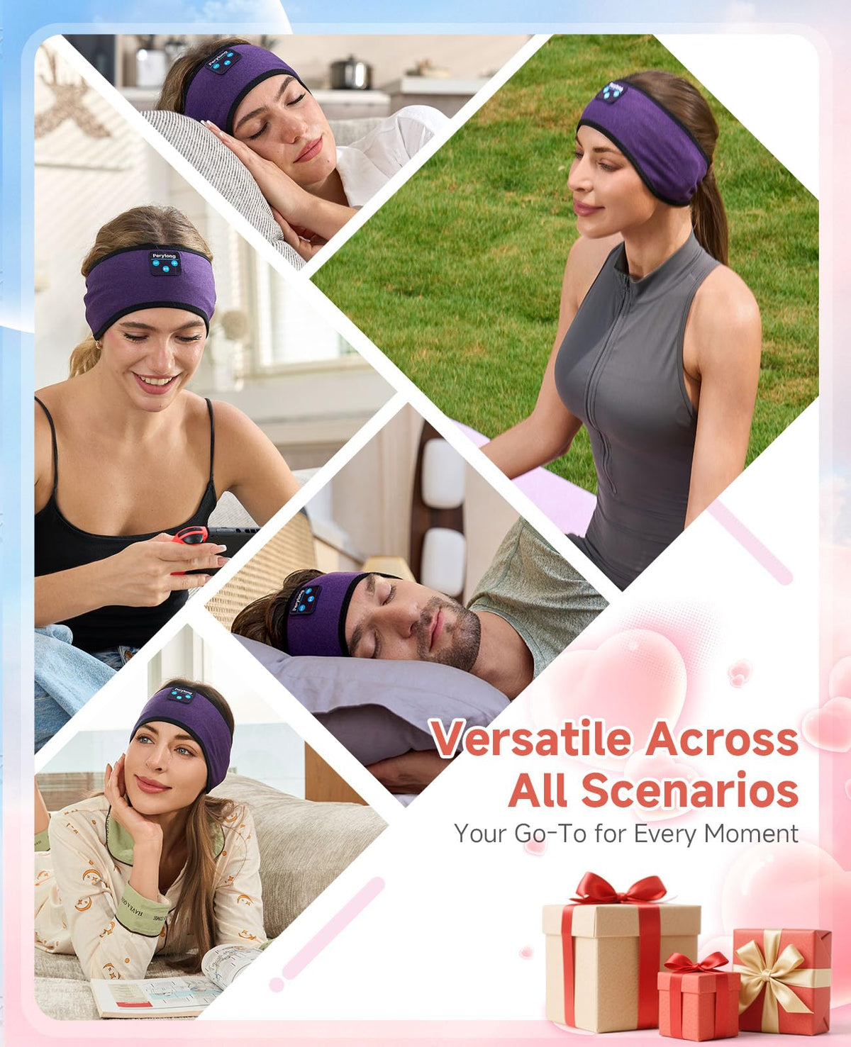 Perytong sleep headphones headband sport pattern and quick-drying fabric for comfort.