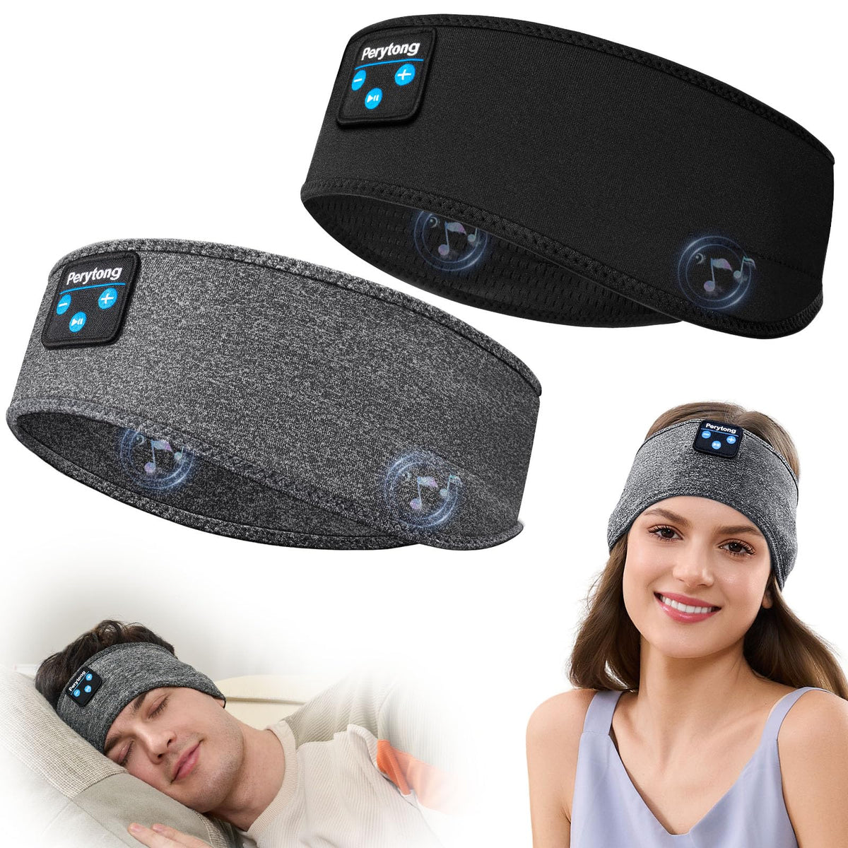 Perytong sleep headphones headband with ultra-thin speakers for comfortable listening at night