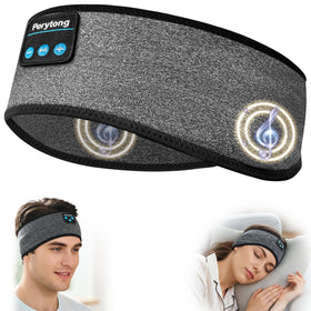 Perytong sleep headband worn for comfortable all-night listening.