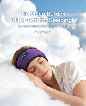 Perytong sleep headphones headband in-use during relaxed sleeping to reduce disturbances.