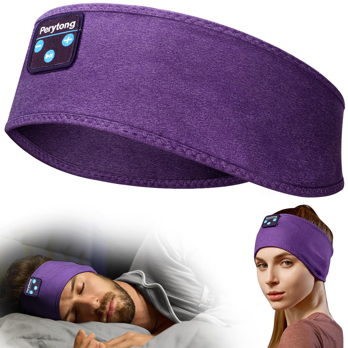 Perytong Sleep Headphones Headband worn for soft, comfortable listening in bed