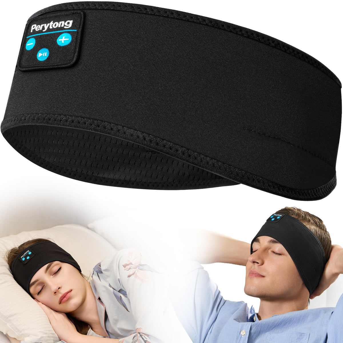 Perytong Sleep Headphones Headband with built-in speakers for peaceful bedtime listening.