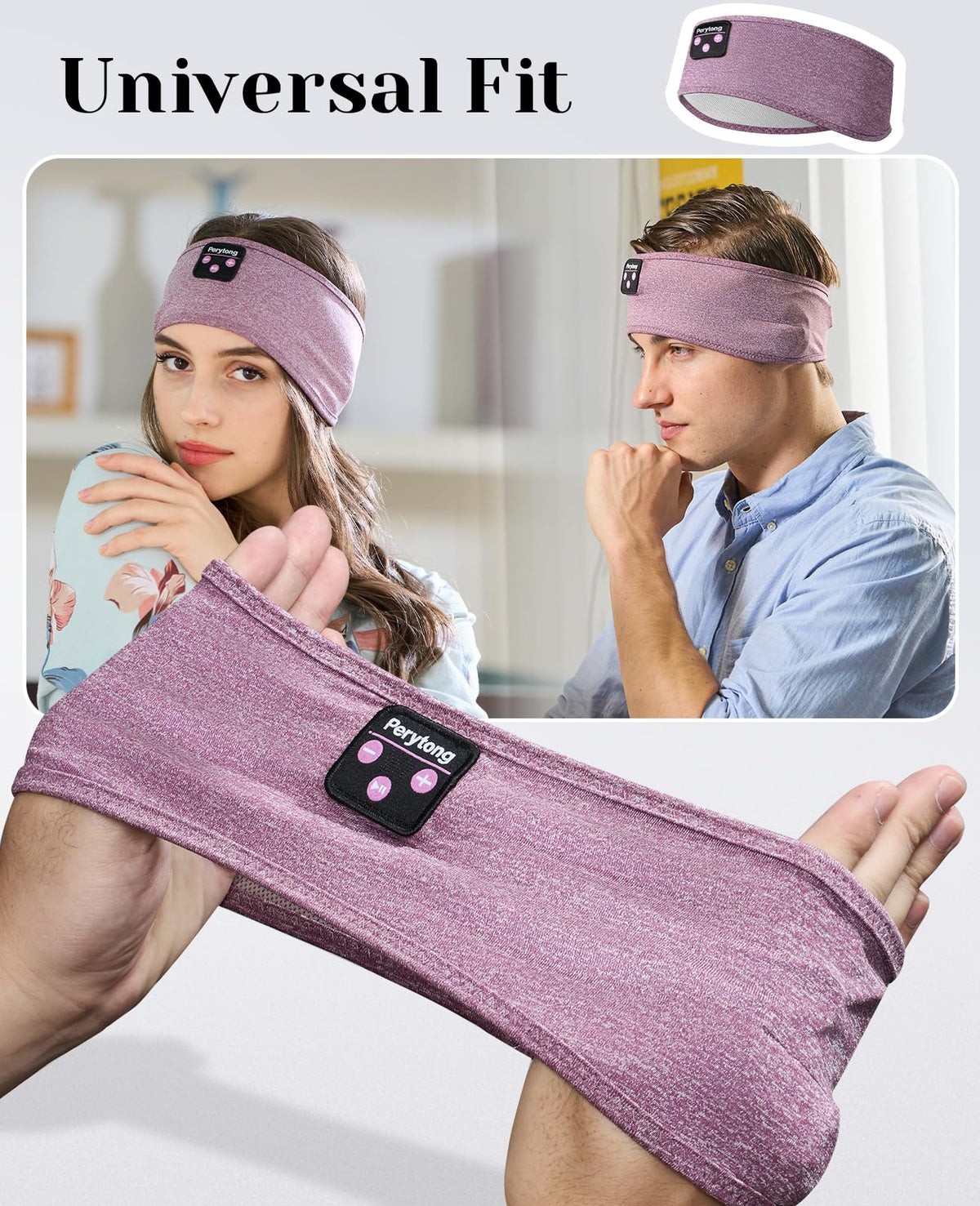 Perytong Sleep Headphones sweat-resistant design for workouts and yoga.