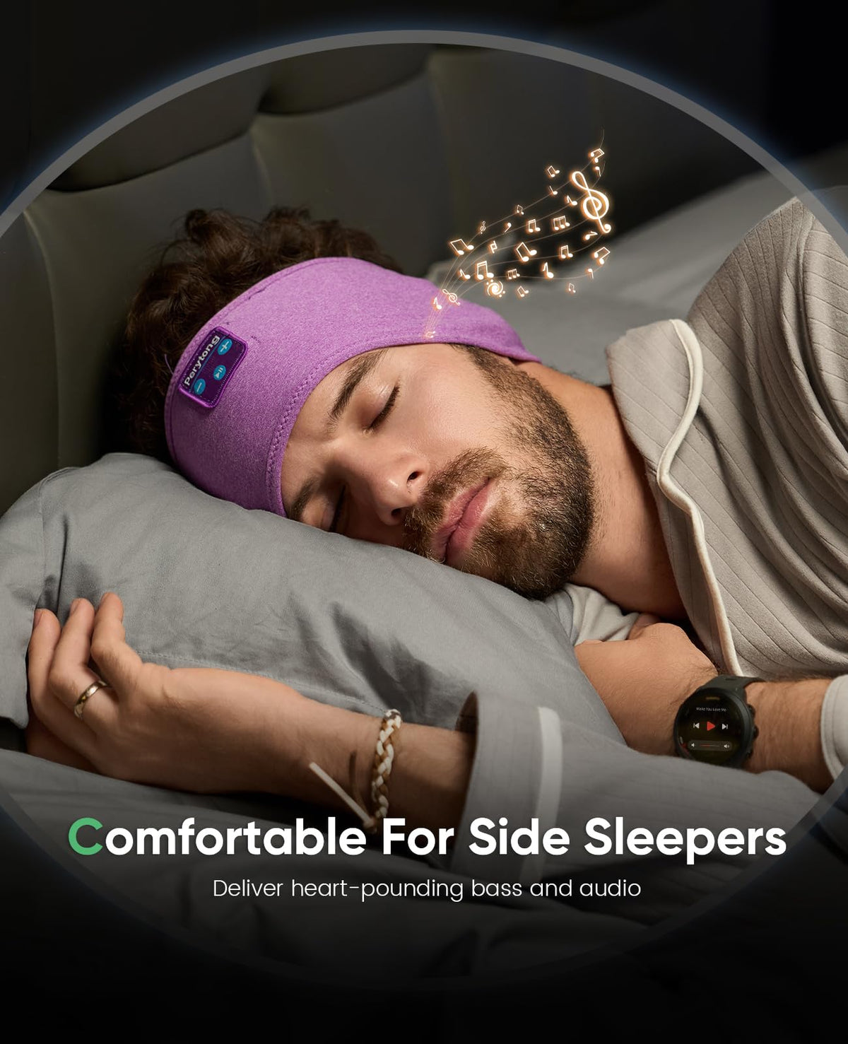 Perytong Sleep Headphones ultra-thin speakers for discreet, clear sound.