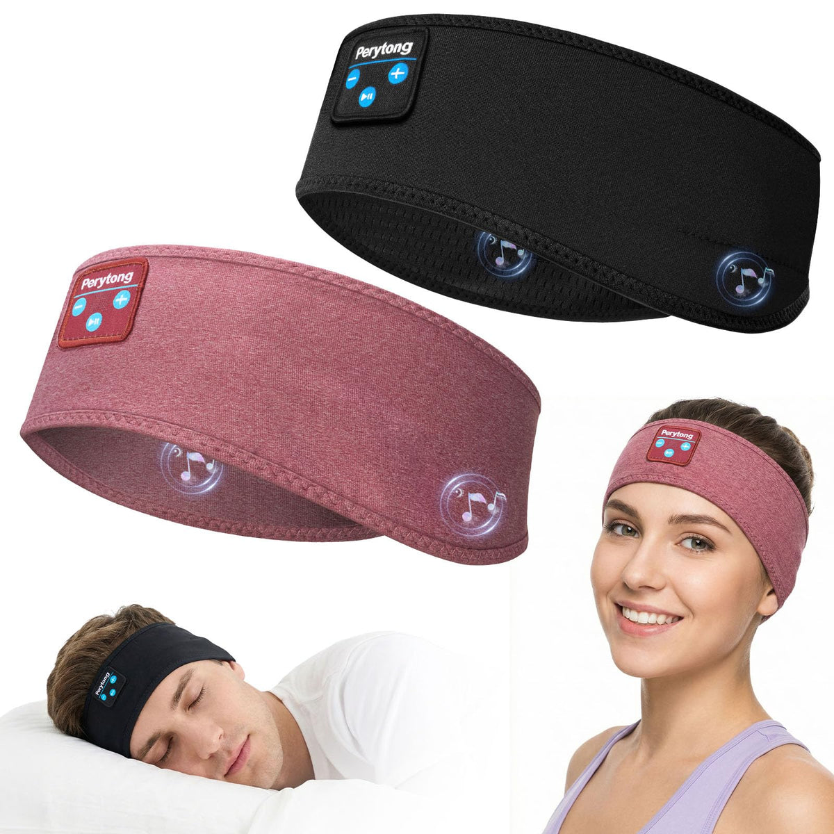 Perytong sleep headphones with ultra-thin speakers for side sleepers