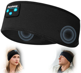 Perytong sleep headphones worn as a soft wireless headband for all night listening