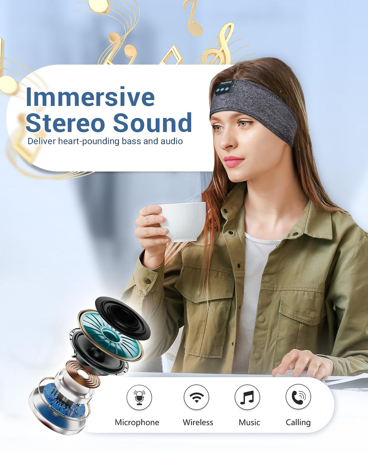 Perytong Sleep Headphones wireless speakers embedded in fabric delivering clear sound.