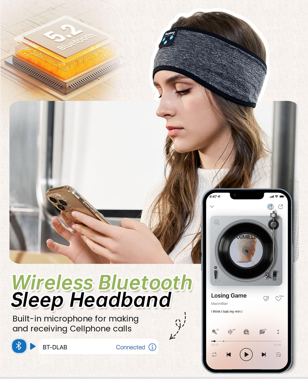 Machine washable headband after removing the control pod.