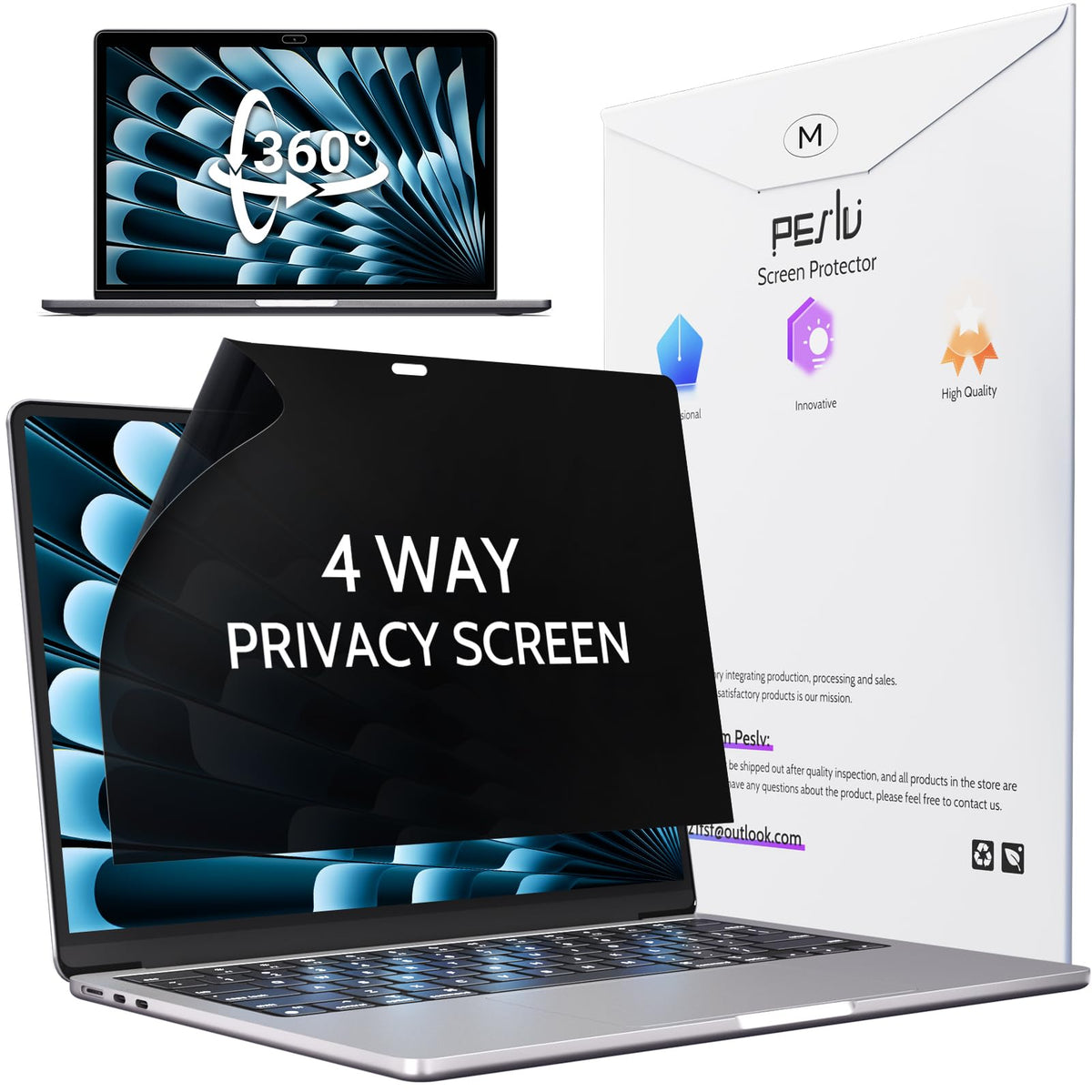 Peslv 360 privacy screen for MacBook 13 front view offers clear privacy and crisp display