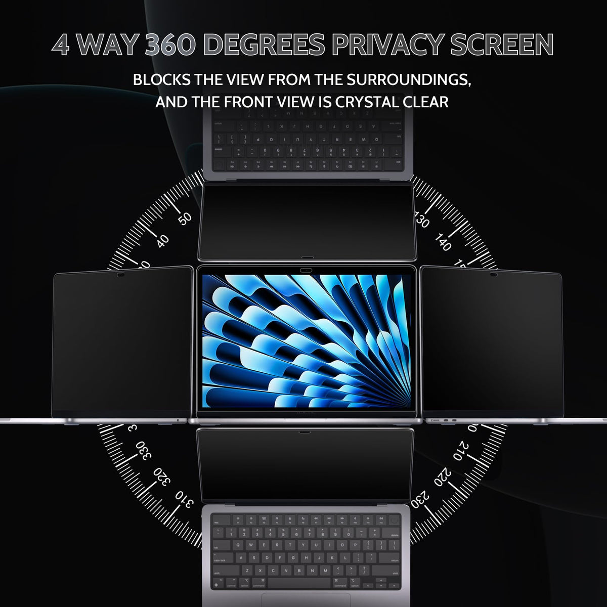 Peslv 360 privacy screen MacBook 13 side view demonstrates four-way privacy for public screen use