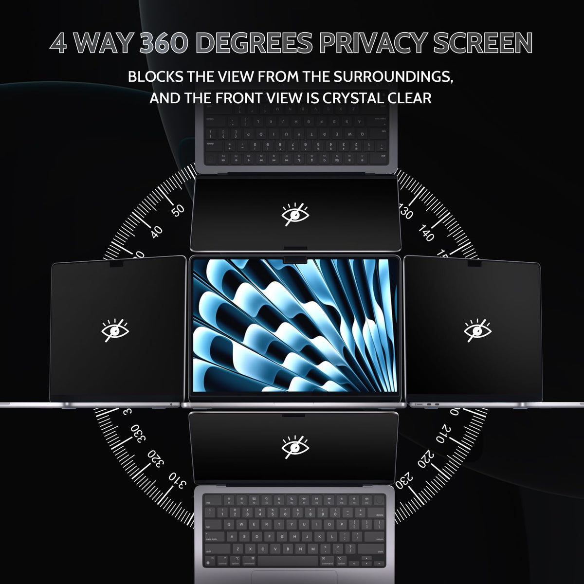 Peslv MacBook Pro 16 side angle shows 30° privacy protection in public areas.