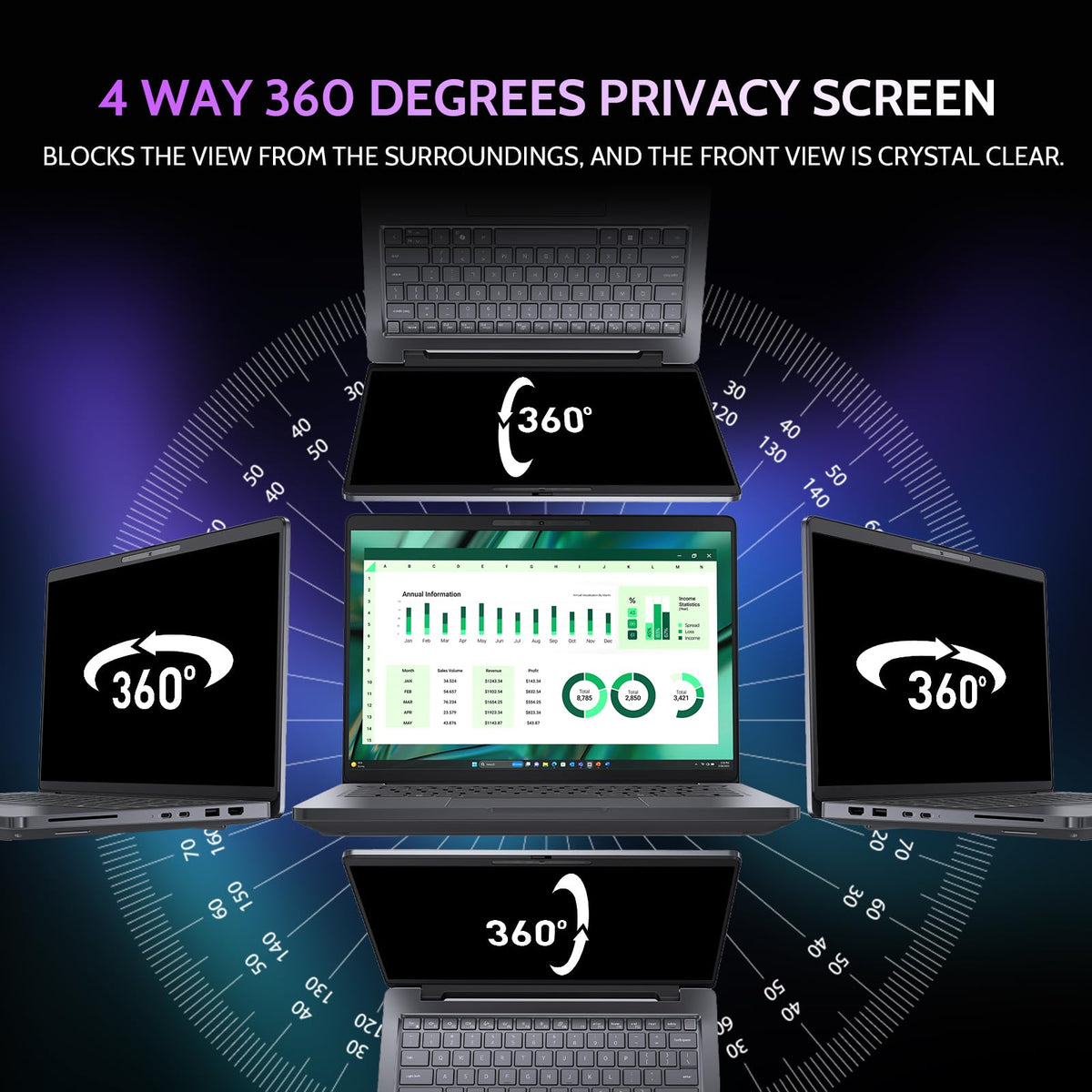 Peslv 360° privacy screen front view shows anti-peep protection in public spaces.