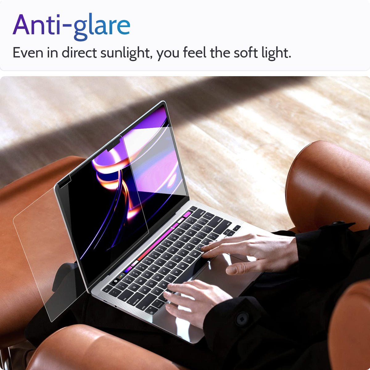 Peslv 16-inch protector shown in clarity view for crisp MacBook display.
