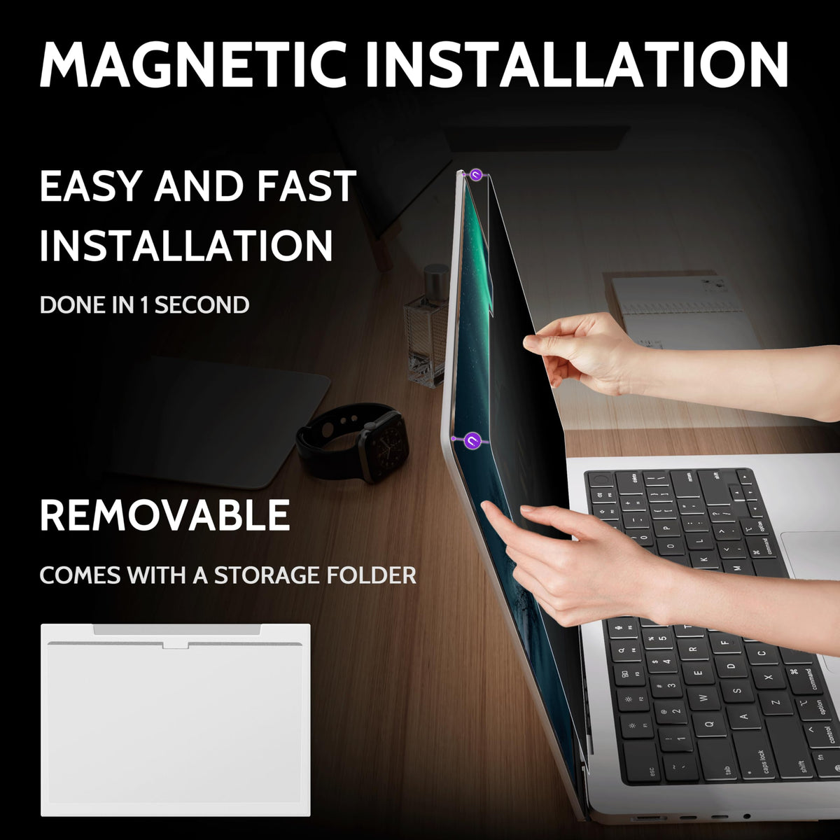 Peslv magnetic strip close-up illustrating fast installation and secure hold