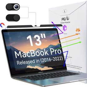 Peslv front view on MacBook showing protector fitted and clear display benefit