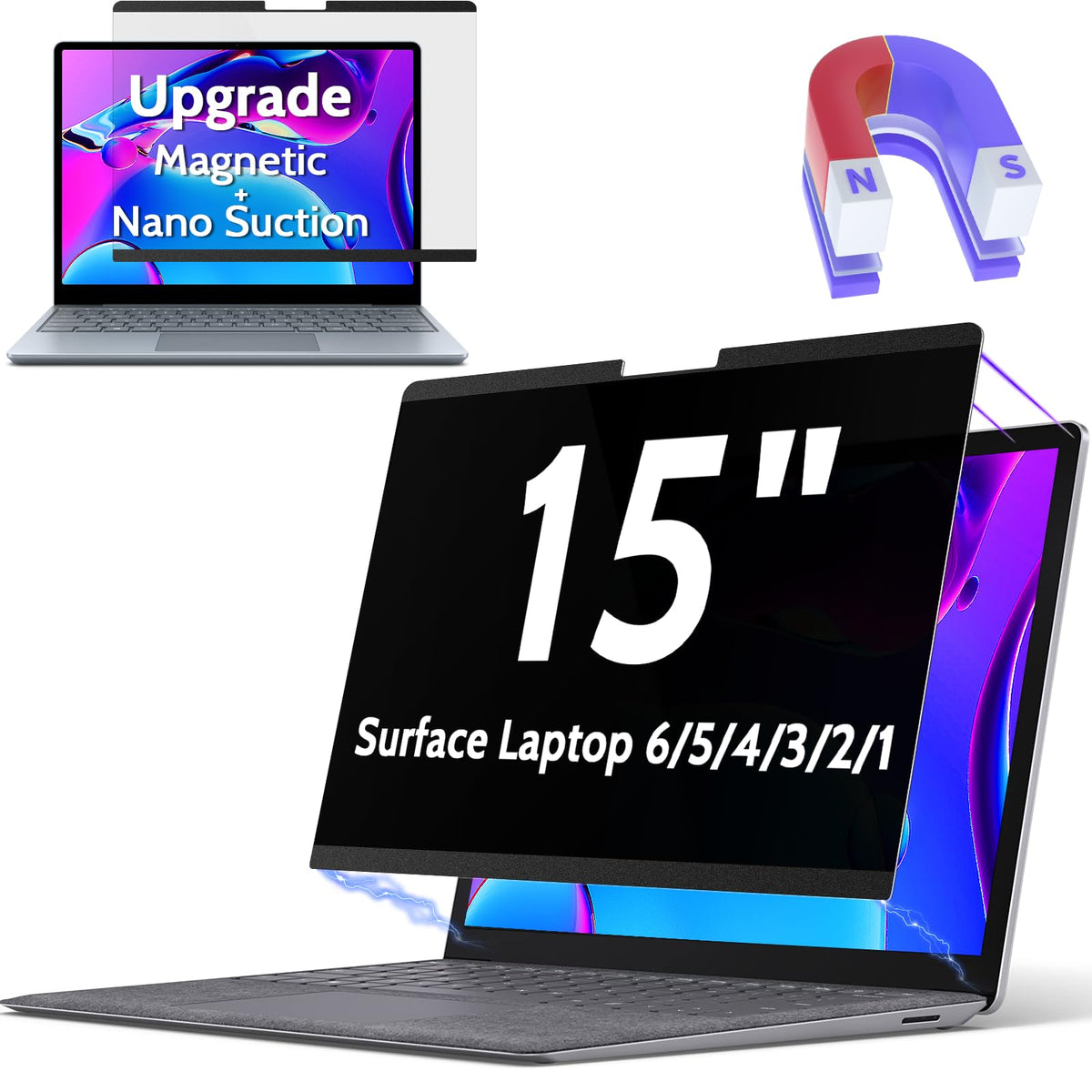 Peslv front view on Surface Laptop showing full coverage and privacy benefit