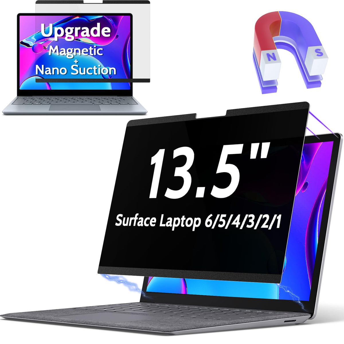 Peslv front view of privacy screen for Surface Laptop showing snug fit and protection