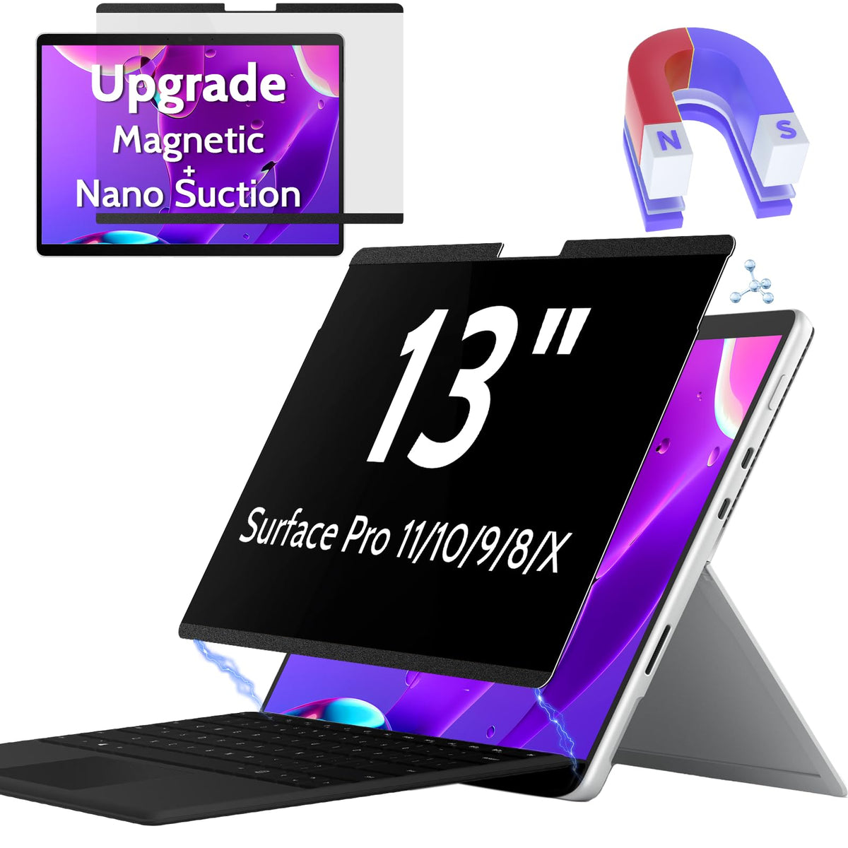 Peslv front view showing privacy screen on Surface Pro for secure visibility