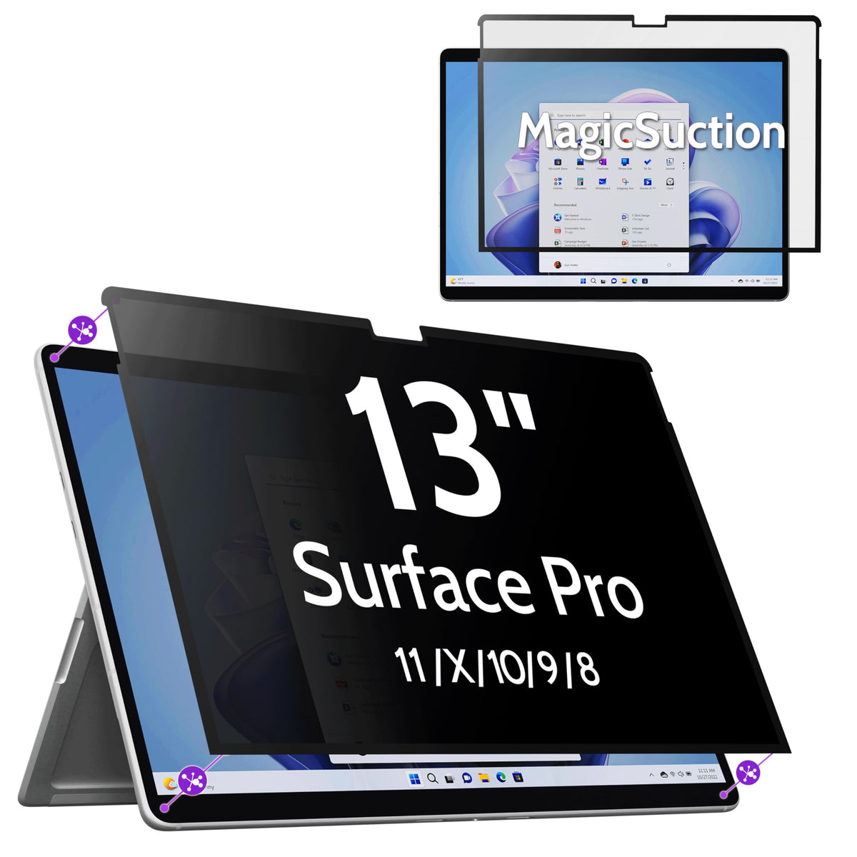 Peslv front view on Surface Pro showing clean fit and clear front visibility