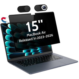 Peslv front view on MacBook Air 15 showing snug privacy fit and clear center