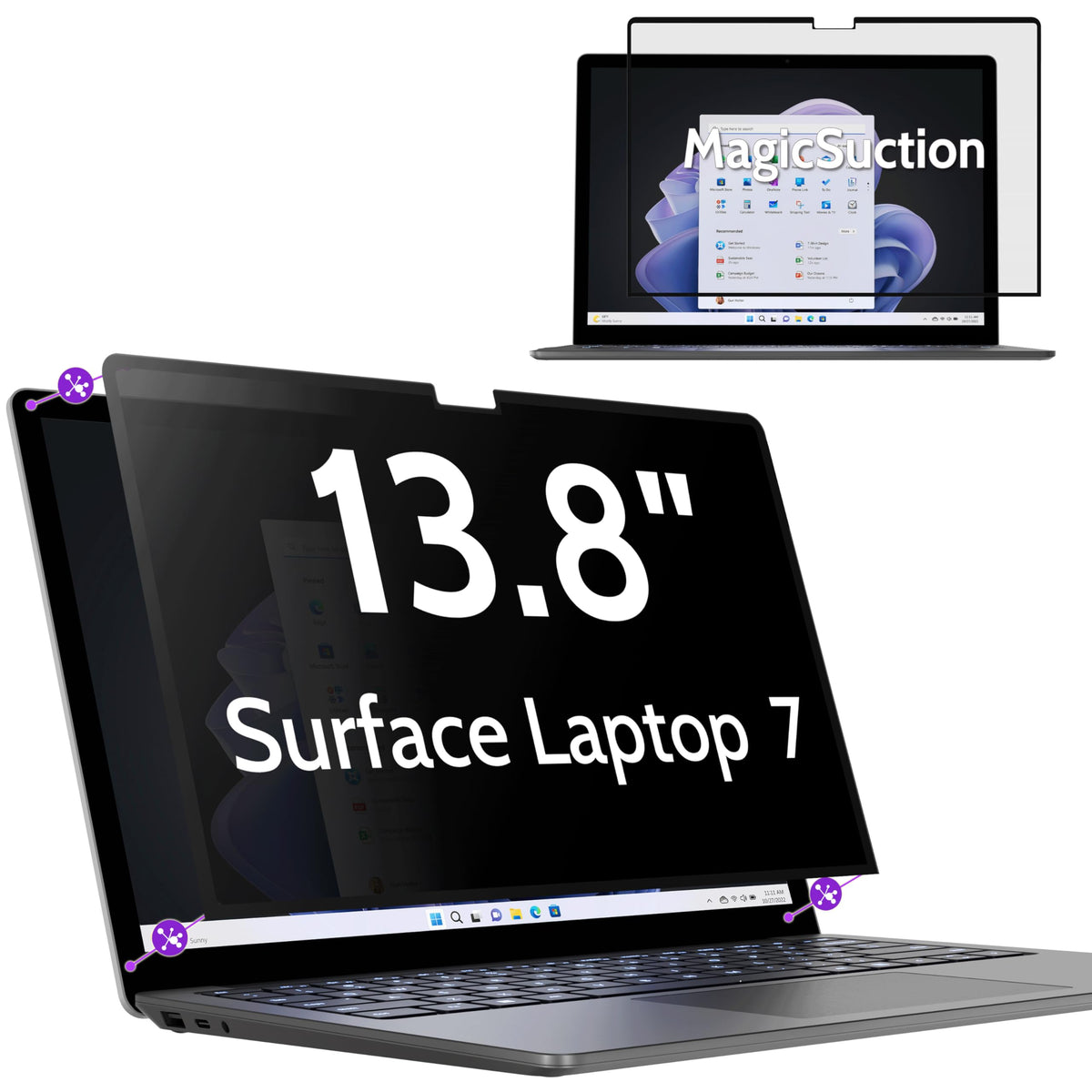 Peslv front view showing snug fit on Surface Laptop 7 for instant privacy