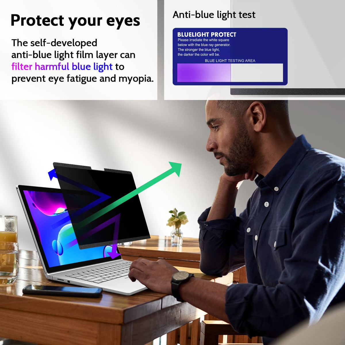 Peslv on Surface Laptop in cafe protecting screen privacy benefit