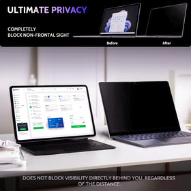 Peslv protector in use at a cafe keeping screen private for the user
