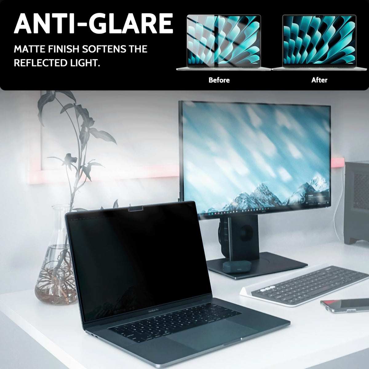 Peslv installed on MacBook Air in a cafe protecting screen from side glances