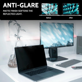 Peslv installed on MacBook Air in a cafe protecting screen from side glances